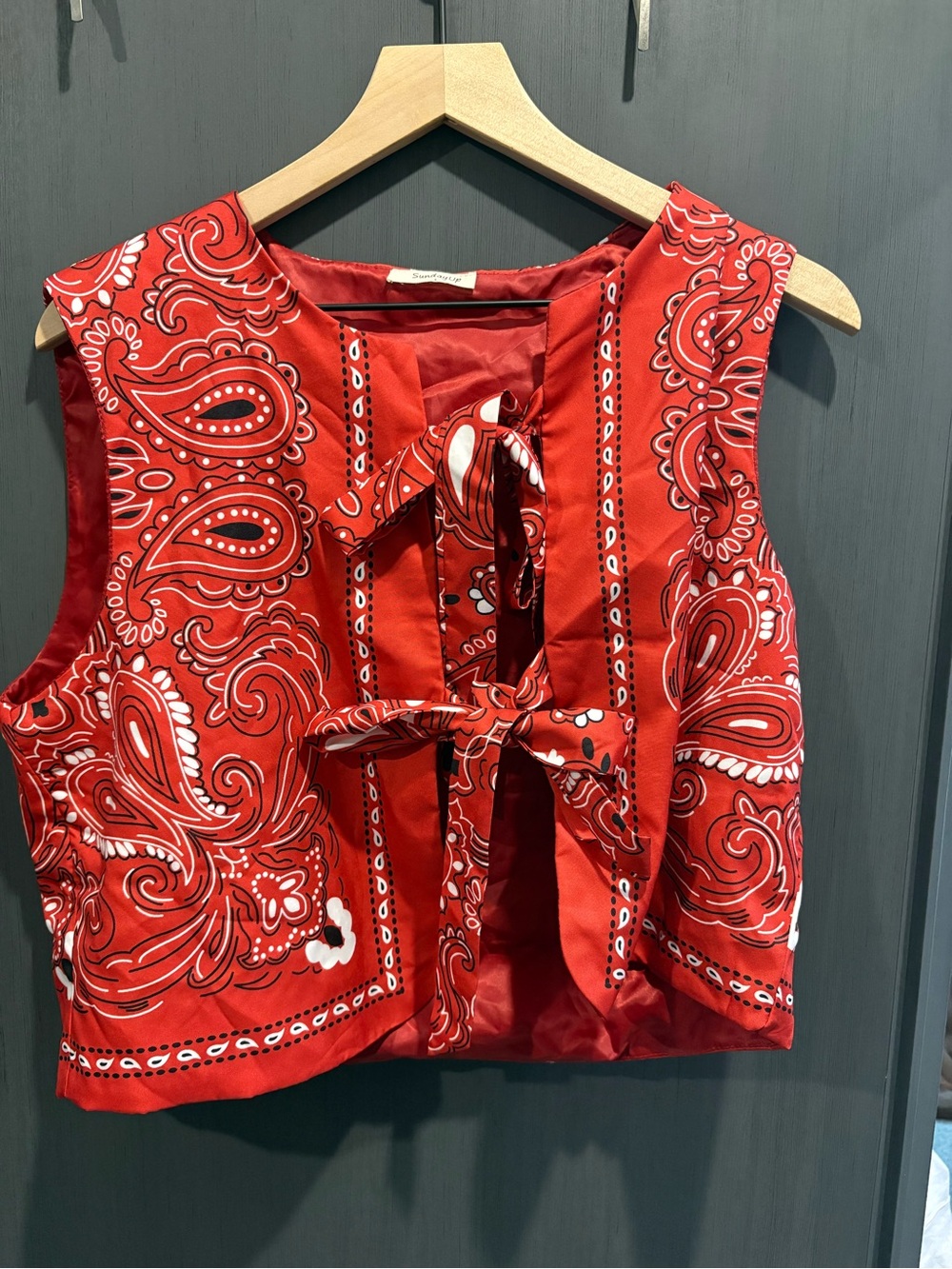Sunday Red Paisley Tie-Front Crop Top